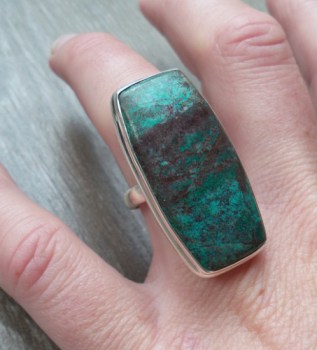 Zilveren ring met Sonora sunrise (chrysocolla met cupriet) 17.3 